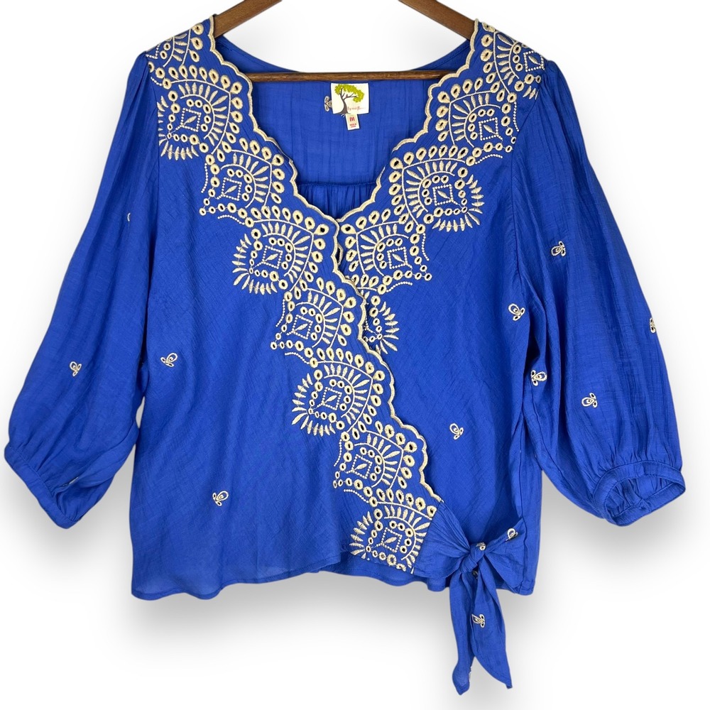 Fig and Flower Royal Blue Embroidered Blouse